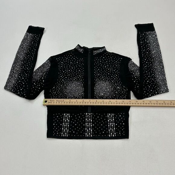 Women's Rhinestone Crop Jacket & High-Waist Leggings Black Sparkle, Size S - Picture 2 of 5